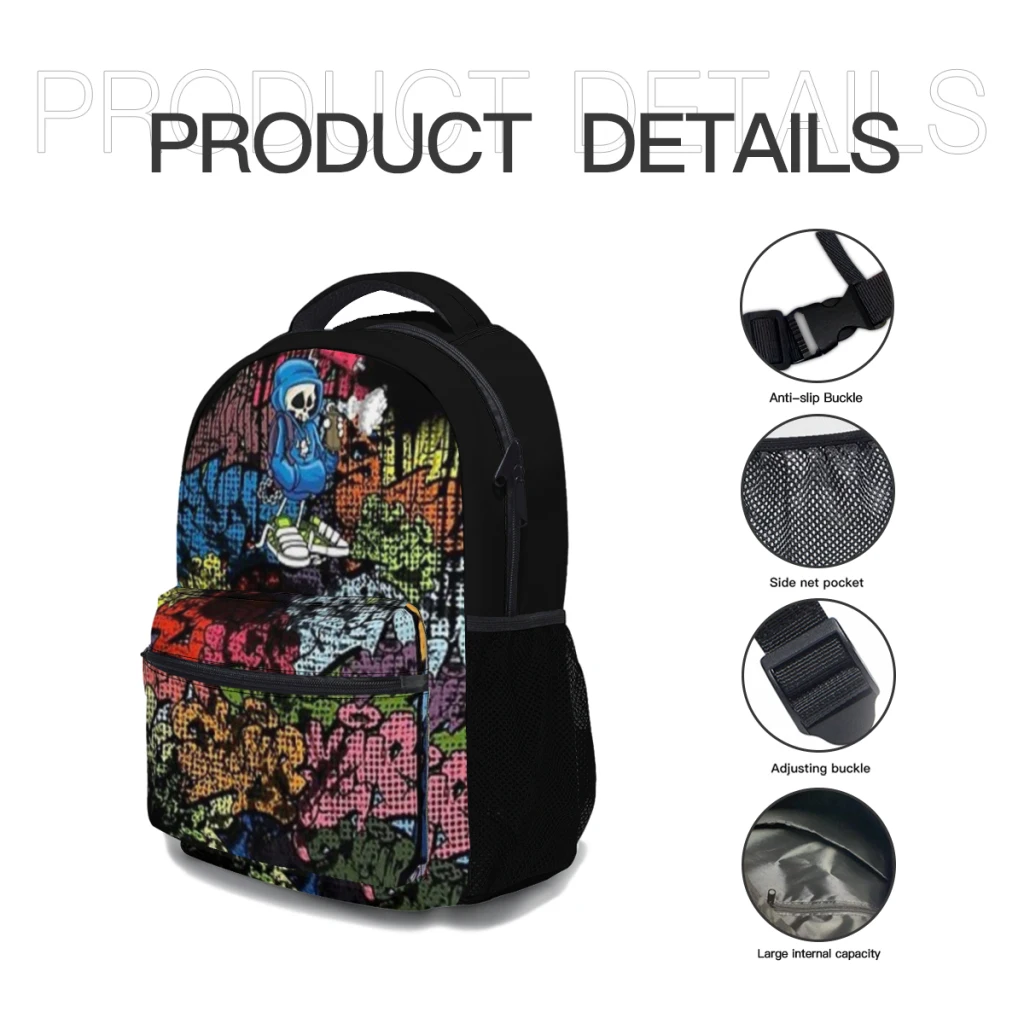 New Fashionable  Synr 70s Retro Comic Graffiti Print Backpack Bag Large Capacity Trendy Book Bag Multi-pockets Adjustable 17inch