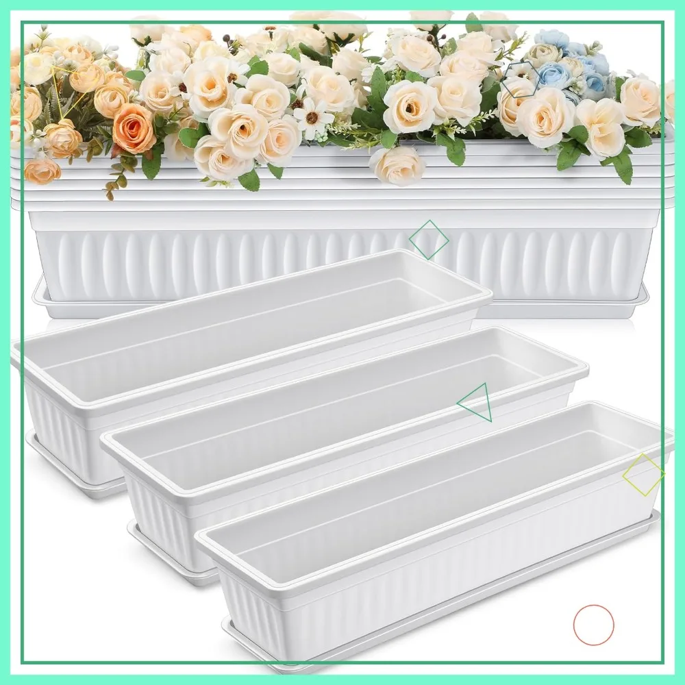 صندوق زهور نافذة مقاس 27 بوصة مع صواني تصريف، زارع بلاستيكي كبير لأعشاب حديقة الشرفة #1