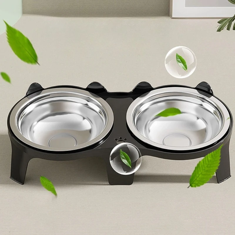 Elevated Stainless Steel Double Pet Bowls Anti-Tip Design Large Capacity Food Water Feeder for Cats Small Dogs Healthy Neck Care
