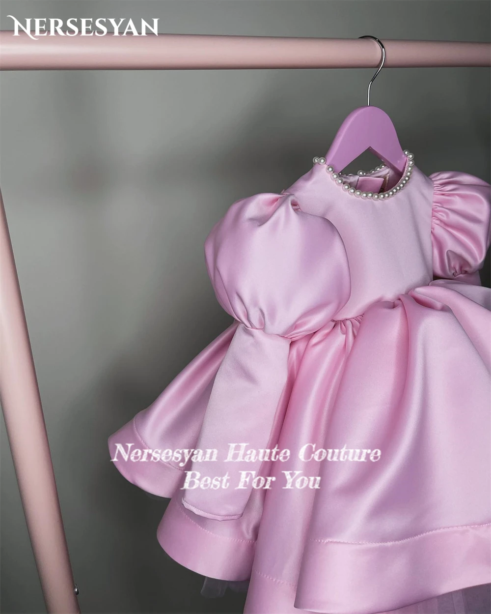 Nersessuperb-Robes de demoiselle d'honneur en tulle avec manches bouffantes A-Line, perles roses, cadeau de mariage, fête d'anniversaire de bébé, quoi que ce soit, monochromatique, intérieur, 2024