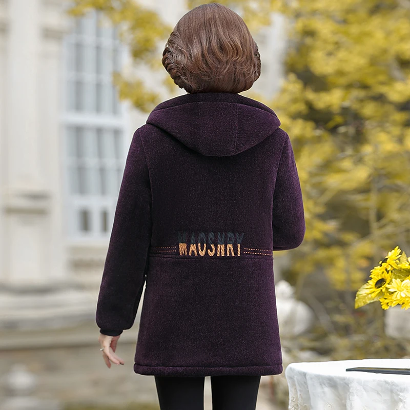 Winter Women Jacket Plus Velvet Cotton Coat Female Overcoat Middle-Aged And Elderly Hooded Warm Outerwear Mother Clothes