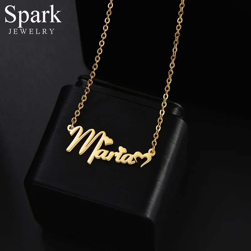 Spark New Customized Name Heart Necklaces Stainless Steel Personalized Pendant For Women Jewelry Gift Mother's Day