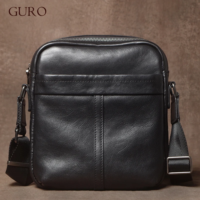 

GURO Men's Luxury High Quality Top Grain Cowhide Crossbody Bag Vintage Genuine Leather Shoulder Bag Business Casual Sling Bags