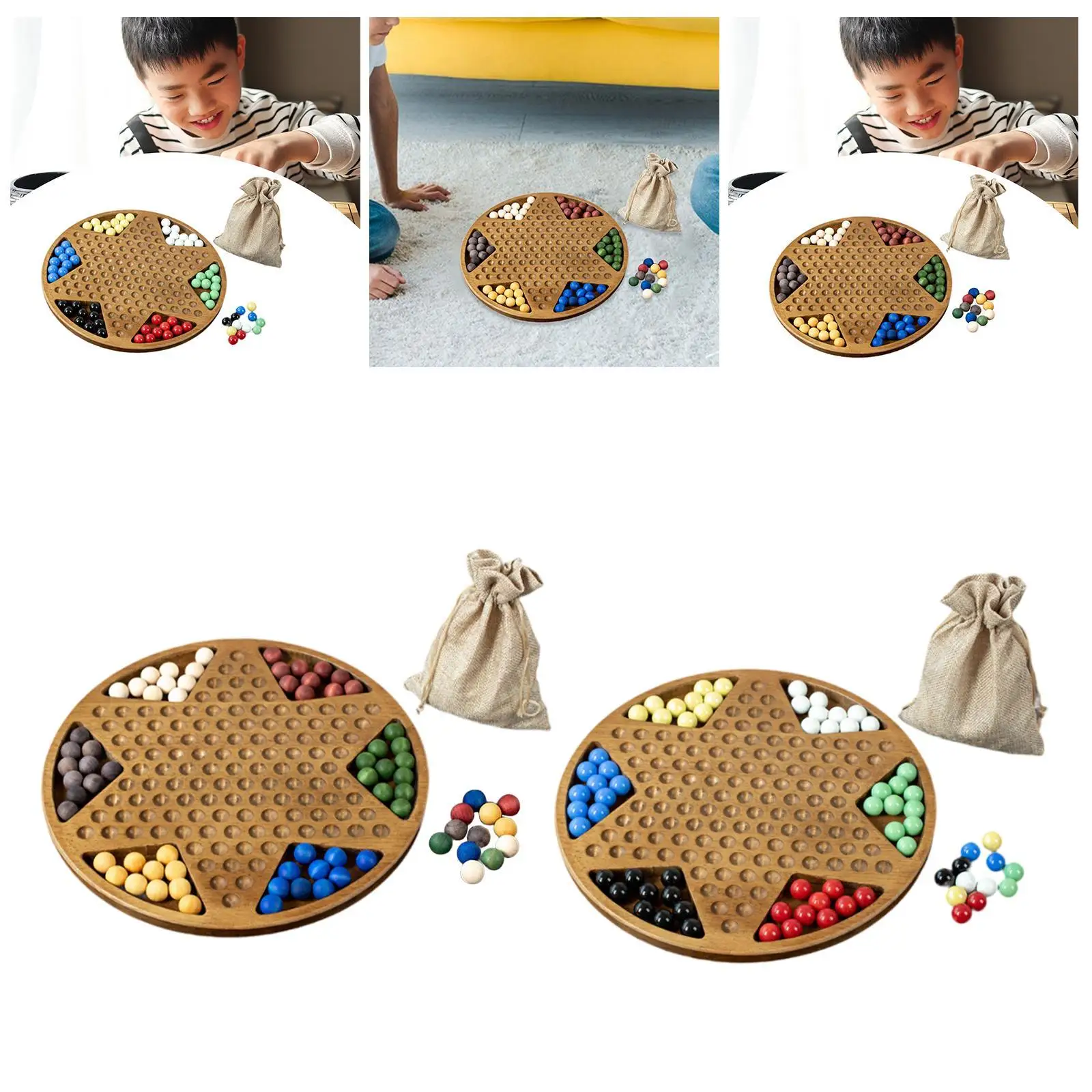 Chinese Checkers Set Family Board Game Handmade Children Gifts for 6+ Years Old