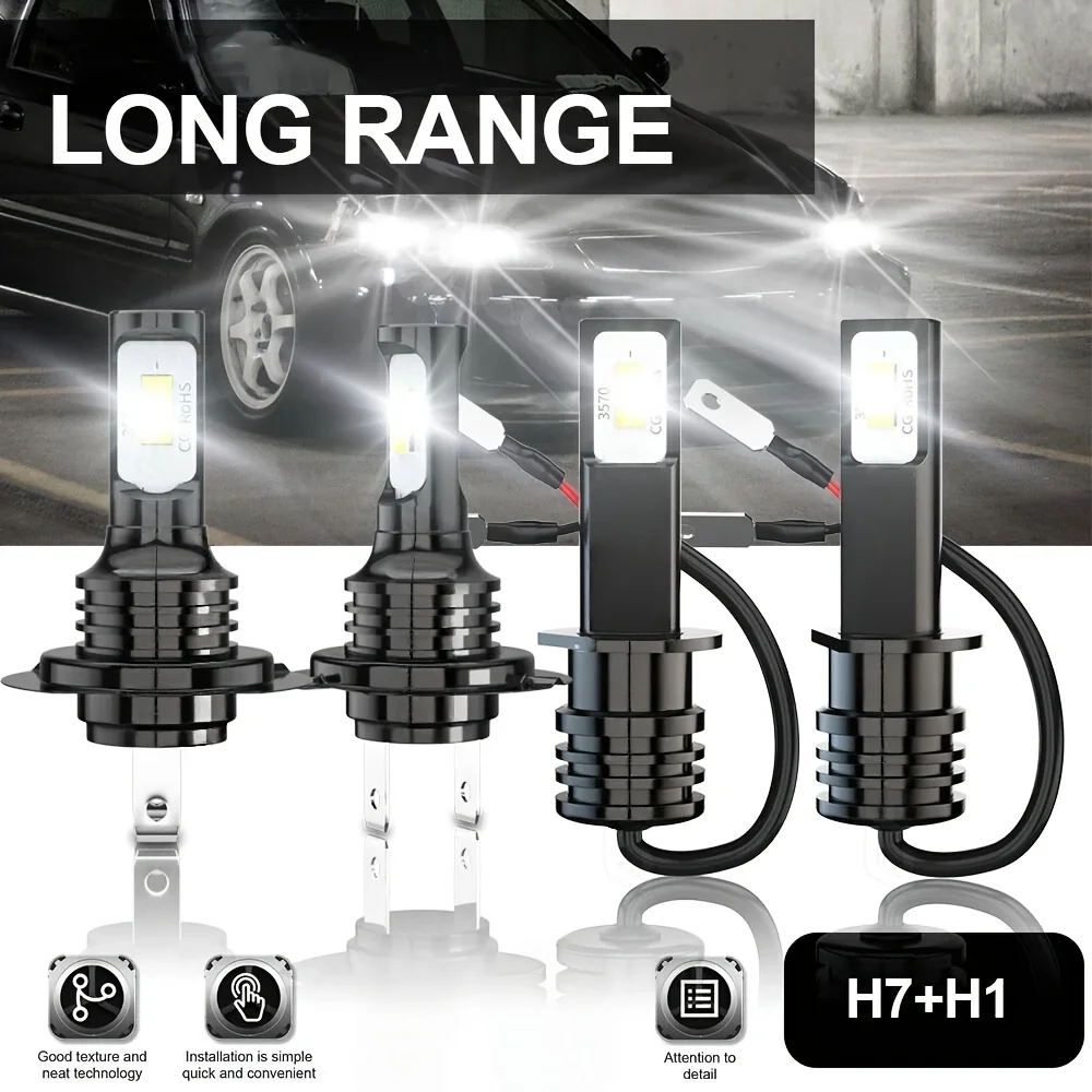 

Комплект светодиодных ламп H1 H7 для фар ближнего и дальнего света, ультраяркие, холодный белый свет 6000K, высокая яркость, светодиоды H7 H1 для ближнего света
