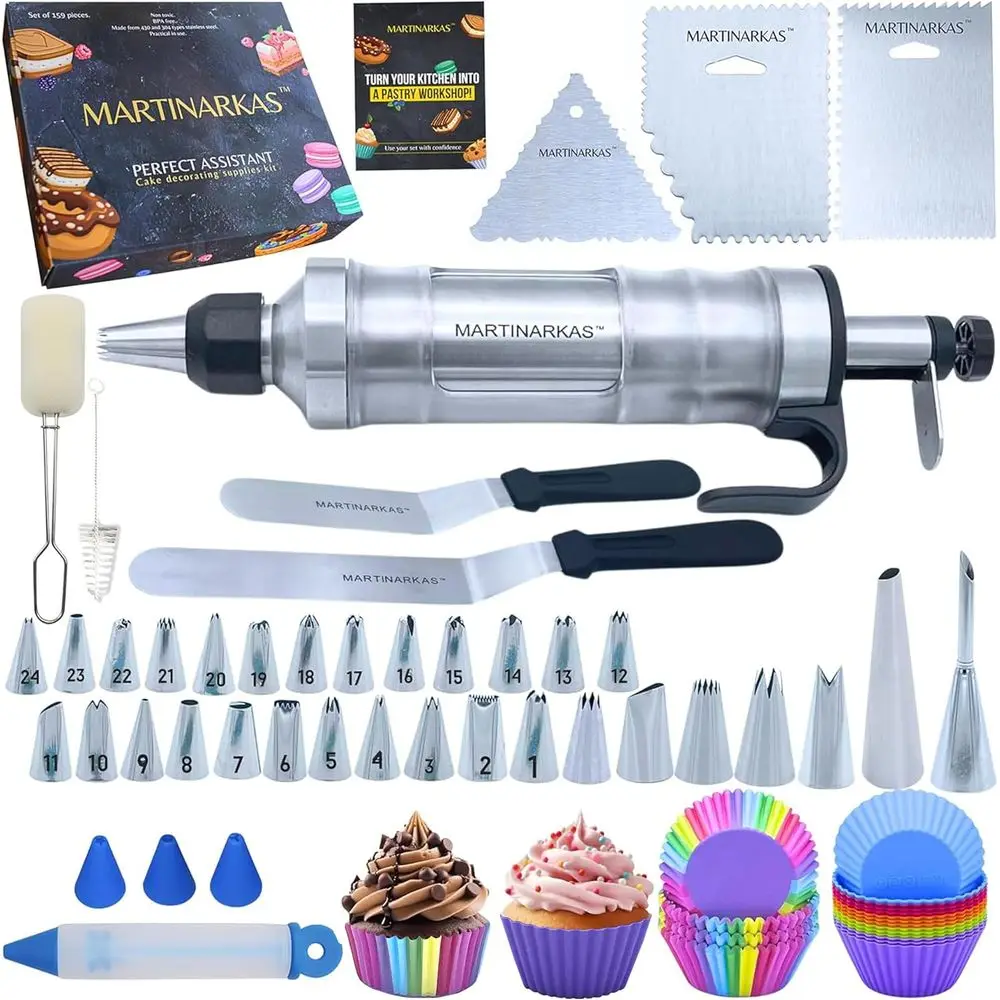 

Cake ting Kit, 159 Baking Supplies, Icing Gun with 30 Piping Tips, Frosting Piping Kit for Beginners or Professionals: Cupcake L