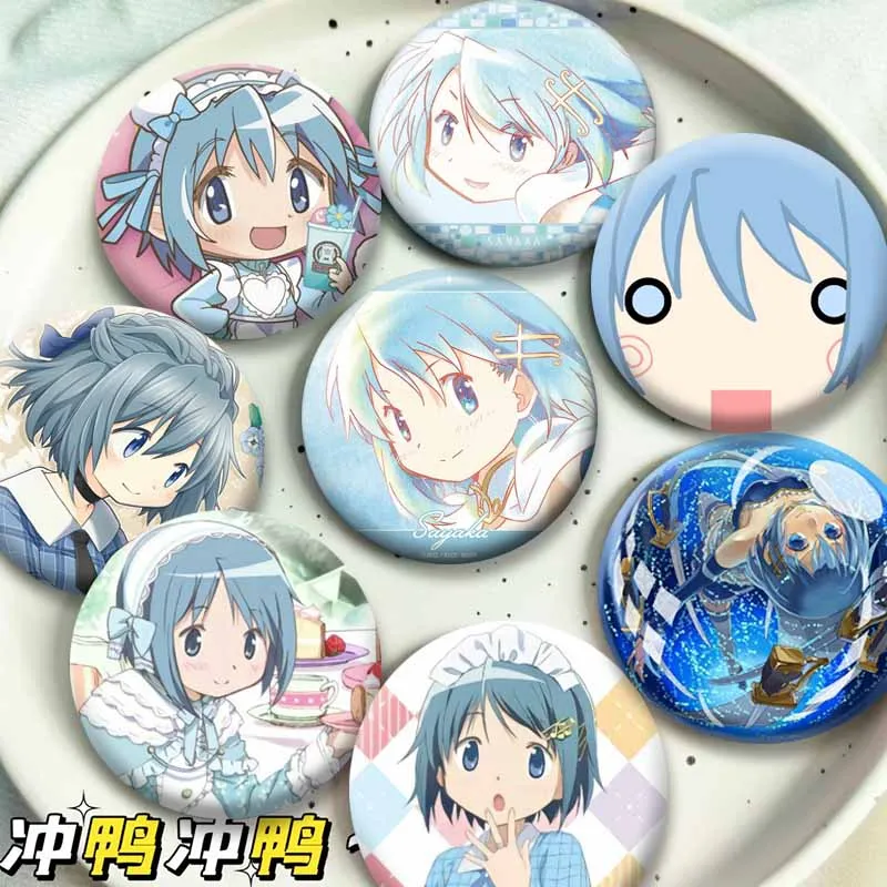 Cute Anime Character Sayaka Miki Coin Badge Cartoon Role Playing Pins Handmade Snap-in Brooches Bag Hat Collar Decor Accessories