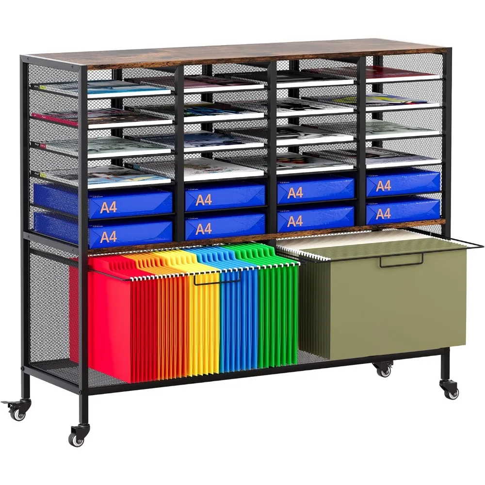 

Mobile Desk Organizer with 24-Slot Sorter and Hanging File Rack for Letter and Legal Size Files