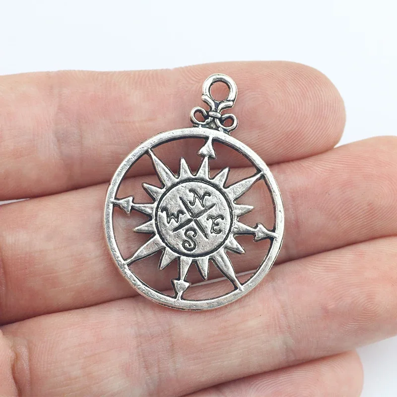 6Pieces 28*36mm Antique Silver Color Compass Charms Fashion Necklace Pendant Earrrings Accessory Charms For DIY Jewelry Making