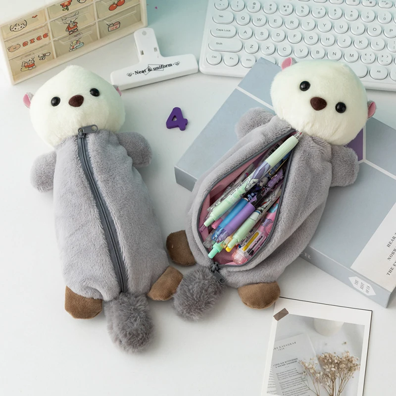 Imagem -04 - Sea Otter Plush Doll Pencil Case Bonito Pencil Pouch Bolsa Porta-caneta Criativa de Alta Atraente Material Escolar Papelaria pc