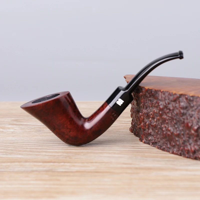 MUXIANG Dark Red Briar Wood Handmade Tobacco Pipe with Ergonomic Bent Stem Saddle Mouthpiece And 3mm Filter - Smoking Gift for M
