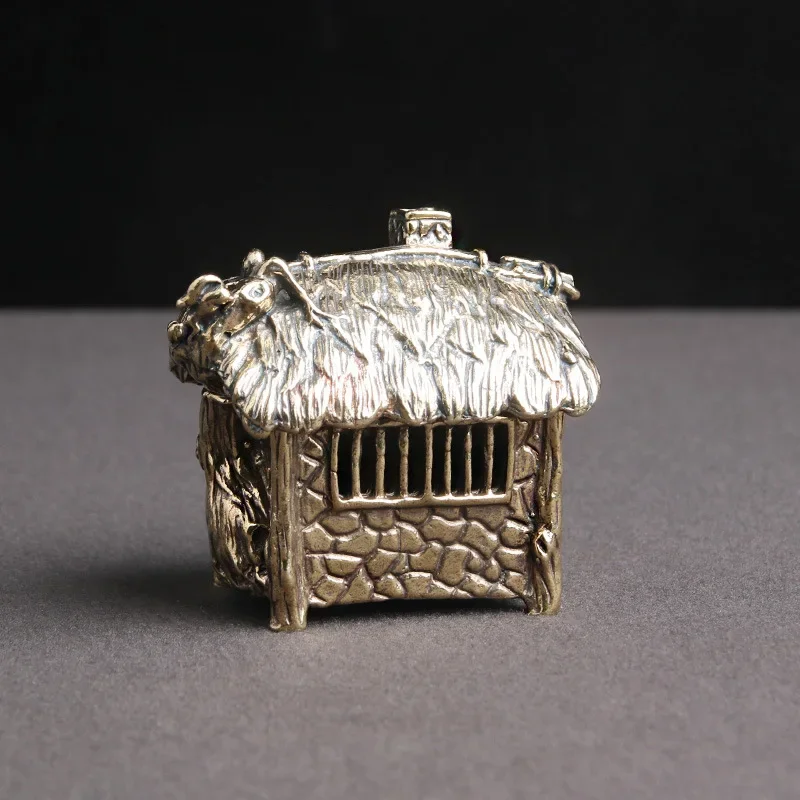 Retro Brass Classical Chinese Style House Figurines Incense Holder Burner Desk Ornaments Thatched Cottage Home Decor Crafts