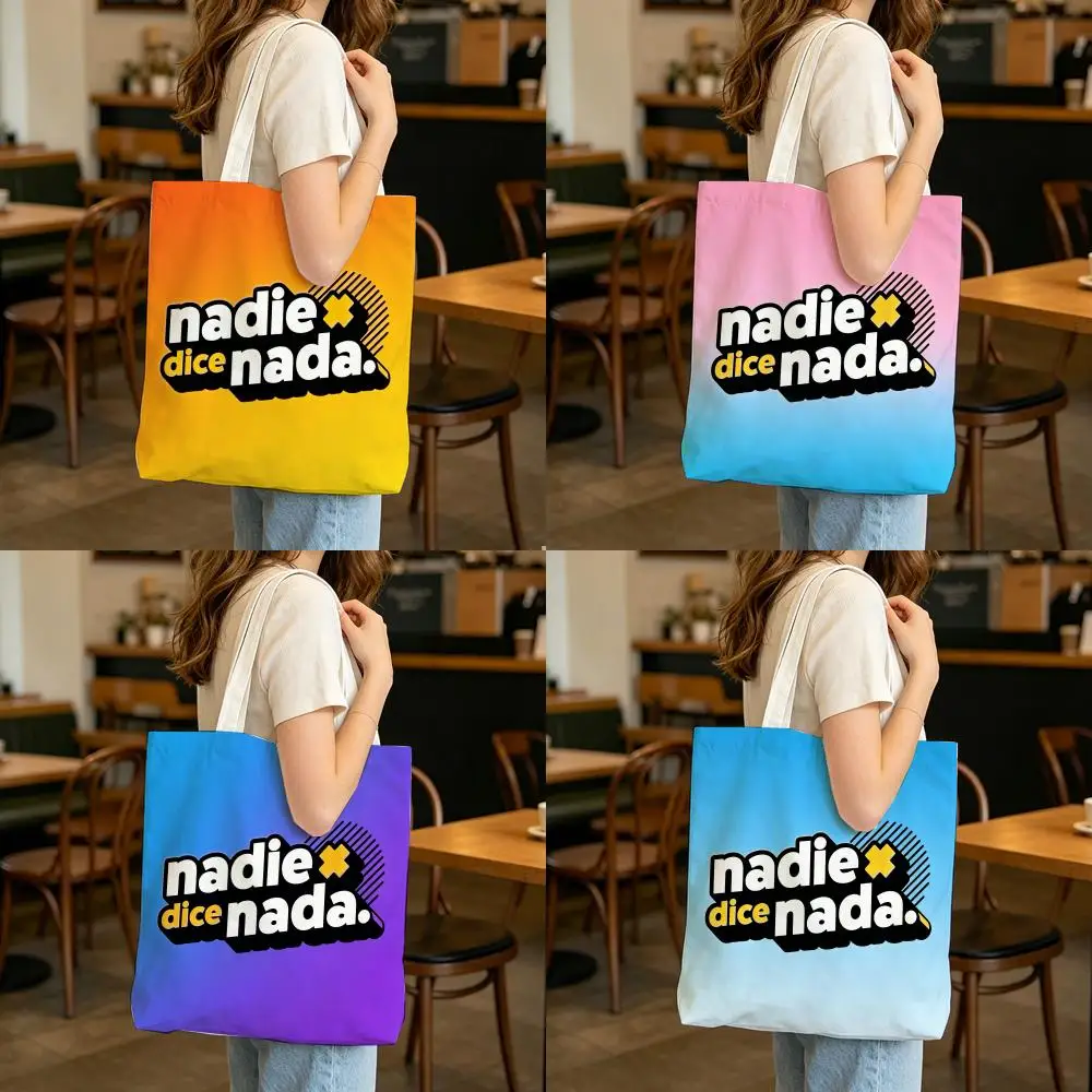 Bolsas de almacenamiento N-Nadie Dice Nada, bolsa de compras, bolso de lona ligero, ideal para uso diario, compras y viajes