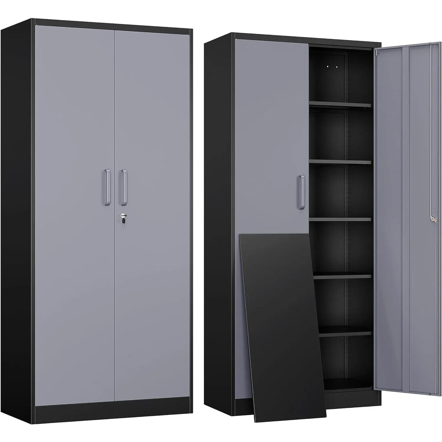 

Metal Garage Storage Cabinet with 2 Doors and 5 Adjustable Shelves - 71" Steel Lockable File Cabinet,Locking Tool Cabinets