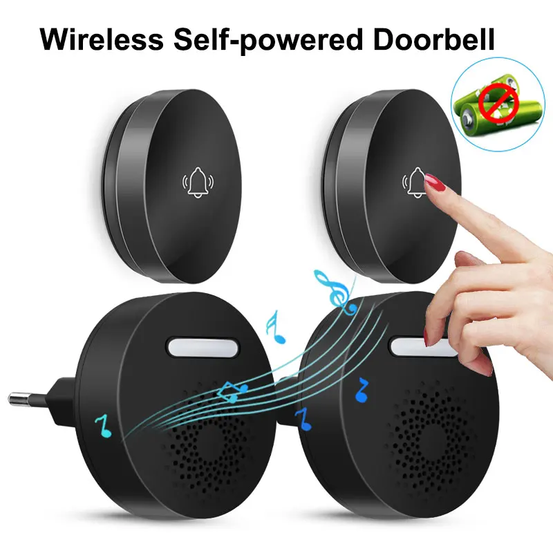 Wireless Doorbell No Battery Self Powered Button Welcome Ding Dong Receiver Smart Home Security Device 36 Ringtones US/EU Plug