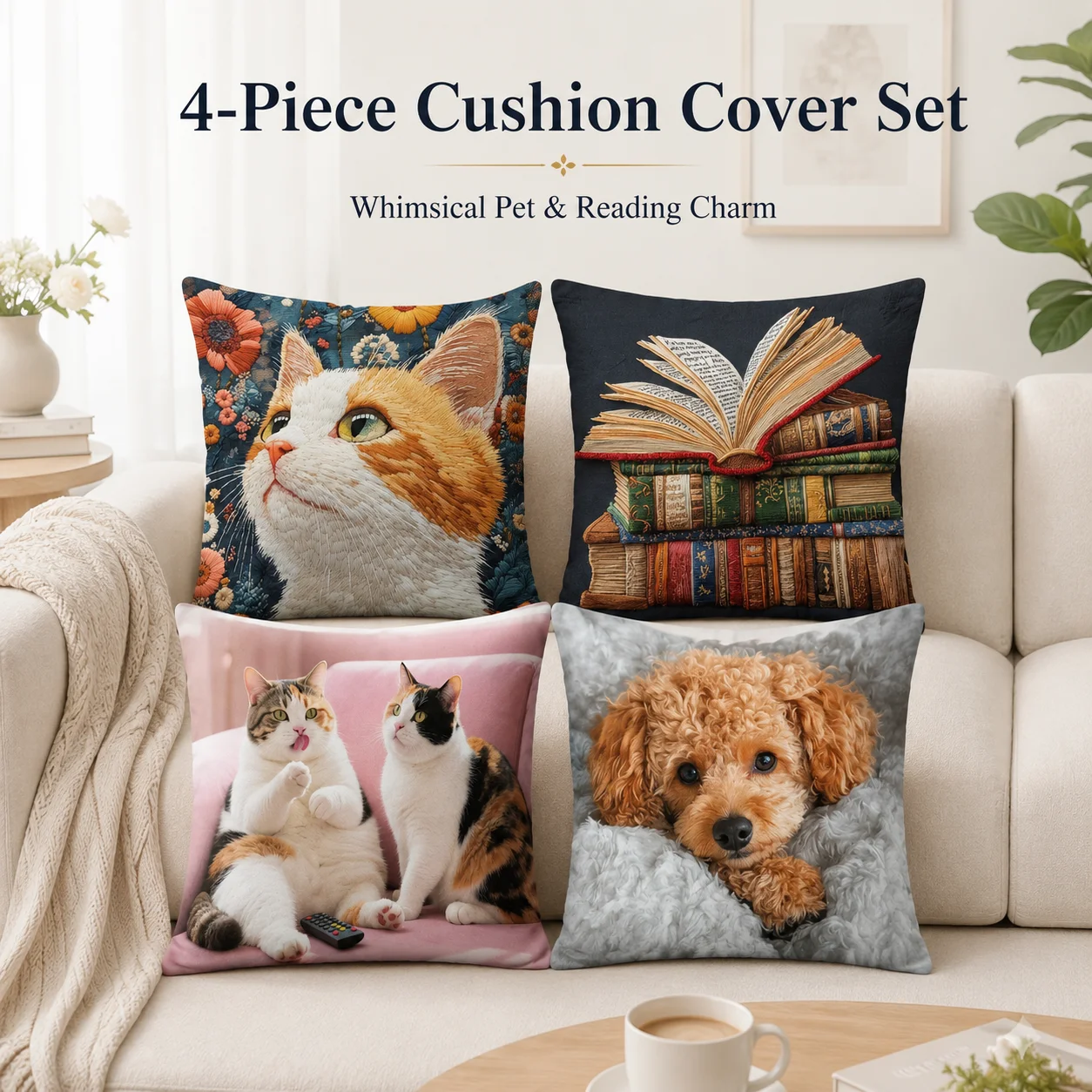 

Cozy Pet Book Coussin 4Pcs Peach Skin 2D Flat Printed Cushion Covers Sofa Room Decor Pillow Cover Pillowcase