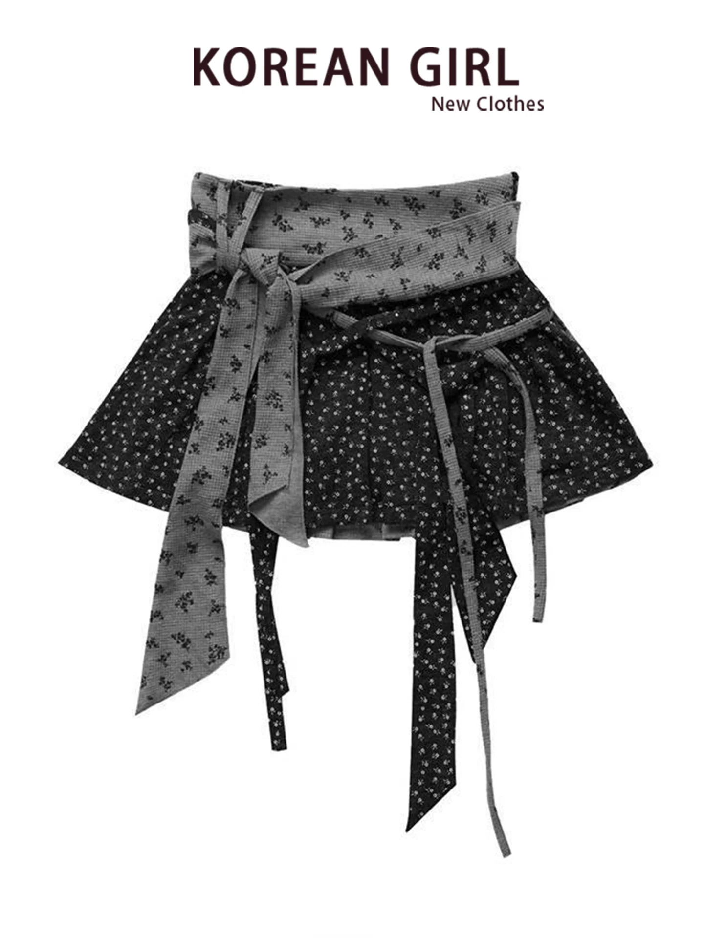 Floral Patchwork Plaid Bowknot A-Line  Skirt Sweet And Spicy Style Casual Non-Stretch Fabric Teenage Mid-Waist Skirt