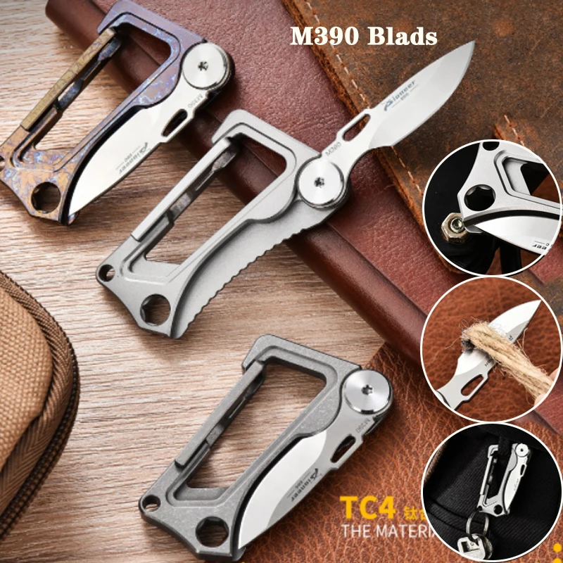 Titanium Alloy MINI Keychain M390 Blade Folding Knife High Hardness Pendant Pocket Paring Knife Outdoor EDC Self-defense Tool