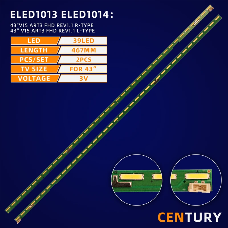 10kit led backlight strip 43 vv15 art3 fhd rev1.1 r/L-TYPE para lg 43lf5400-ca/LG43LX310C-CA