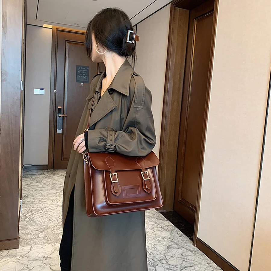 Vinatge Harajuku Commuter Backpack Summer Pu Leather Flap School Satchels Student Large Capacity Chic Shoulder Bag Mochila Y2K