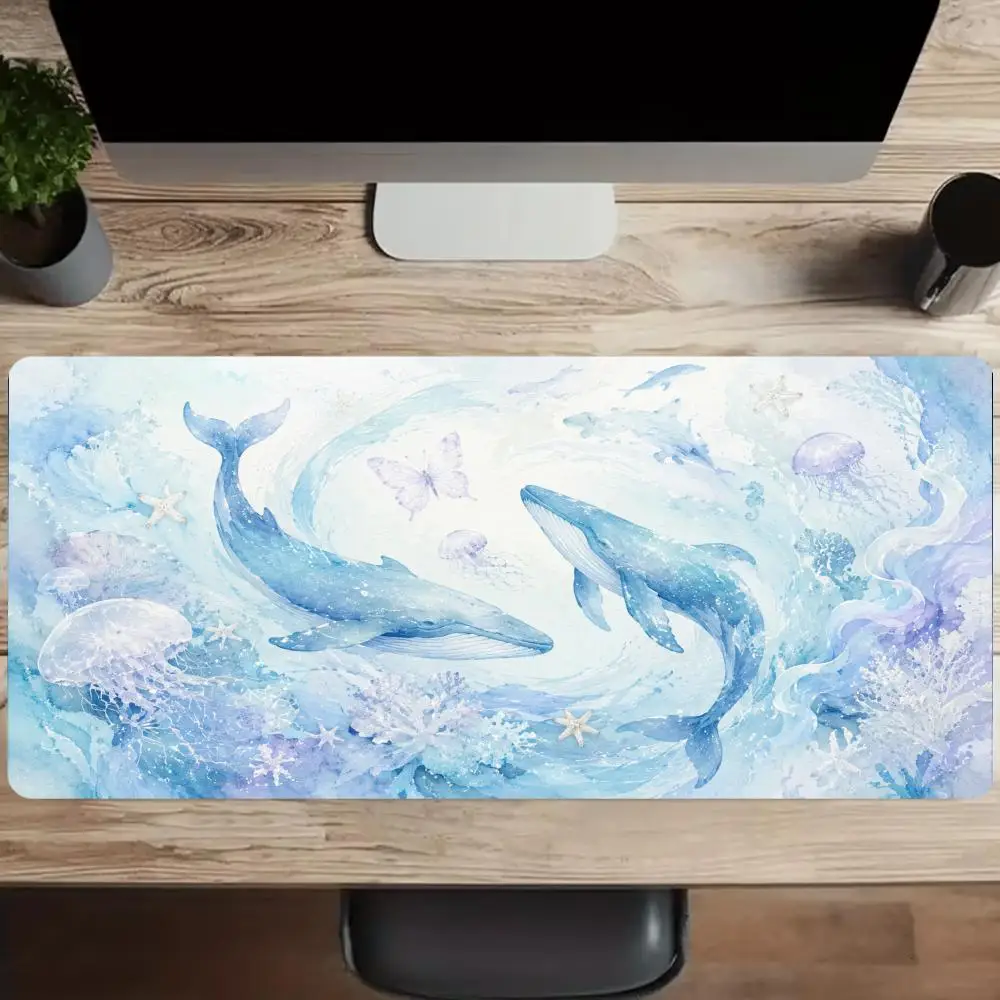 Interstellar Nebula Blue Whale Big Size Mouse Pad Non-slip Desk Mat for Home Office Daily Use Deskpad Keyboard Pad Mouse Mat