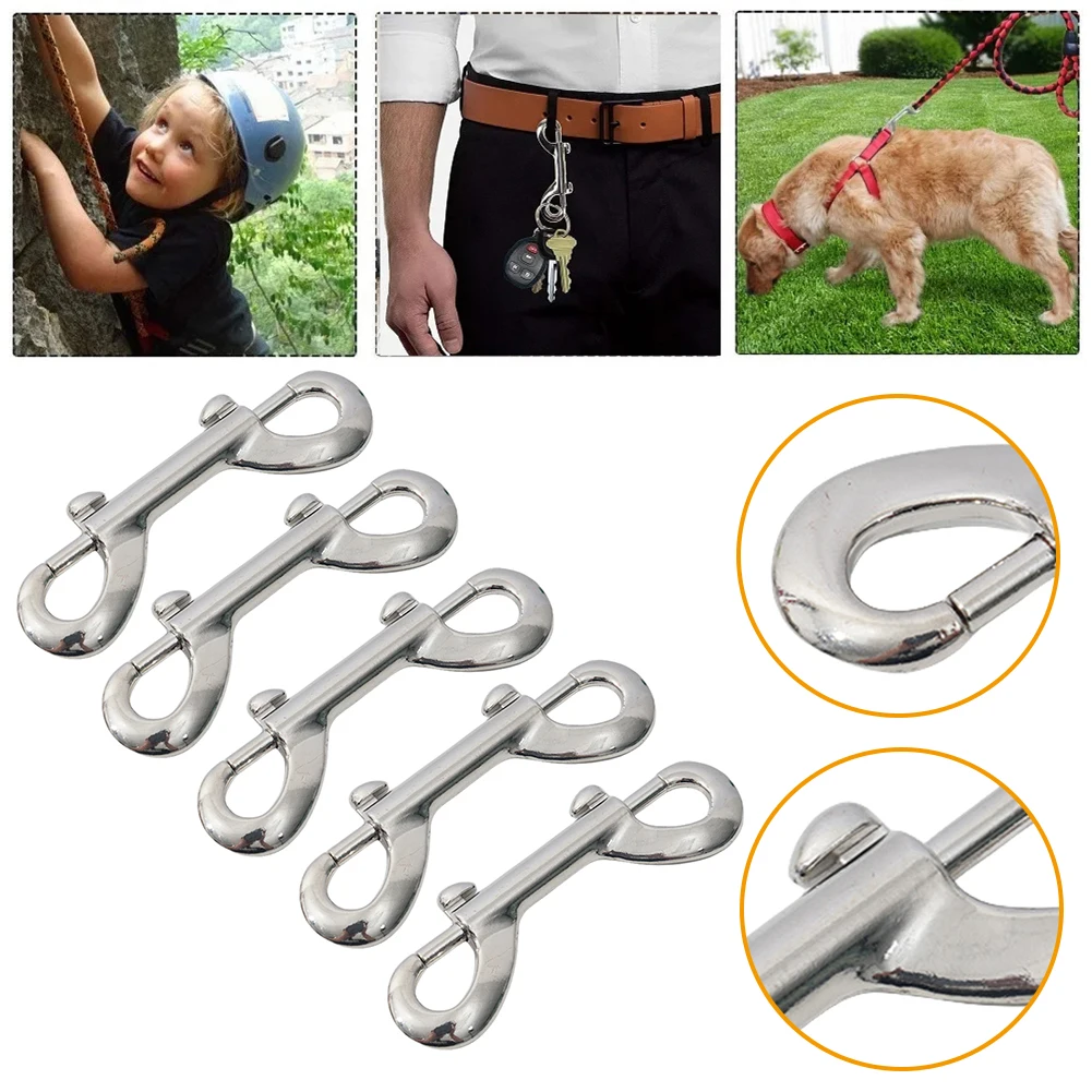 

5PCS Scuba Diving Double End Bolt Snap Hook Clips 316 Stainless Steel Quick Draw Link Carabiner B-Shape Spring Hook
