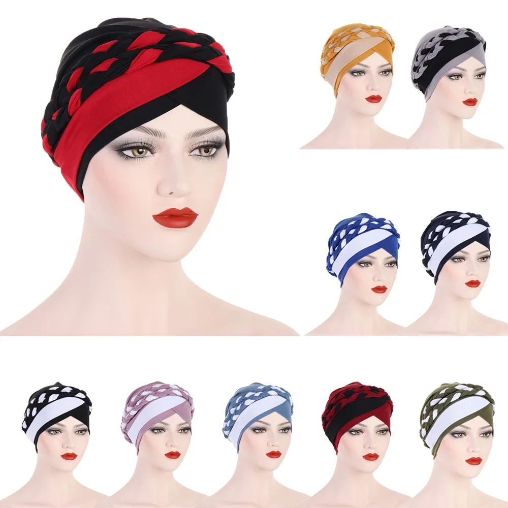 

Двухцветный мягкий эластичный африканский коса, шапки-хиджабы, мусульманская повязка на голову, тюрбан, модный головной убор, внутренний хиджаб, капот, готовый к ношению