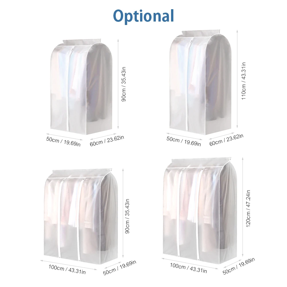 Saco pendurado translúcido do armazenamento do vestuário, Dustproof, zíper impermeável, completo, vestuário
