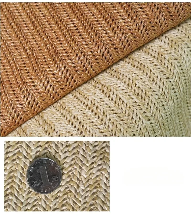 90x137cm Breathable Handmade PP Straw Hand Knit Fabric Eco-Friendly PP Raffia Woven Fabric DIY Beach Straw Hand Bag Material