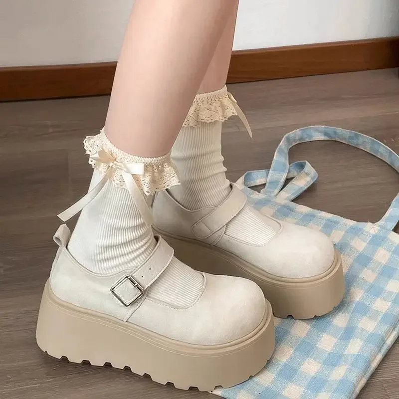 

Женские туфли-лодочки на платформе с круглым носком, вечерние туфли без шнуровки в стиле ретро, повседневная удобная и элегантная корейская неженская обувь