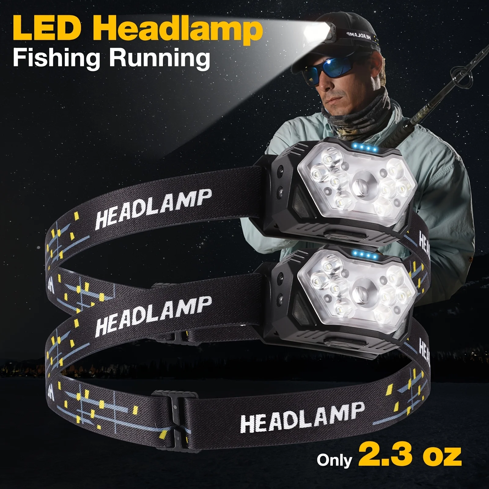

2 PCS Ultra-Bright 2500 Lumen LED Headlamp 6 Modes Rechargeable Headlight IR Motion Sensor Head Lamp Lightweight Work Light