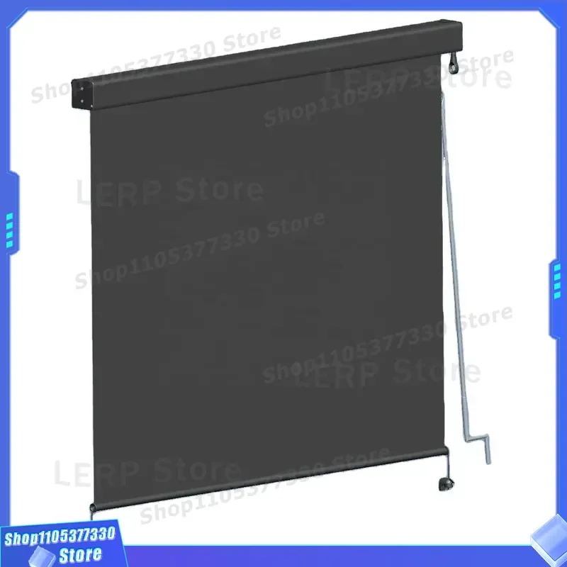 8x8ft HDPE Retractable Roller Shutter Awning Outdoor Solar Shading Screen Sun Protection Cover for Patio Garden Terrace Use