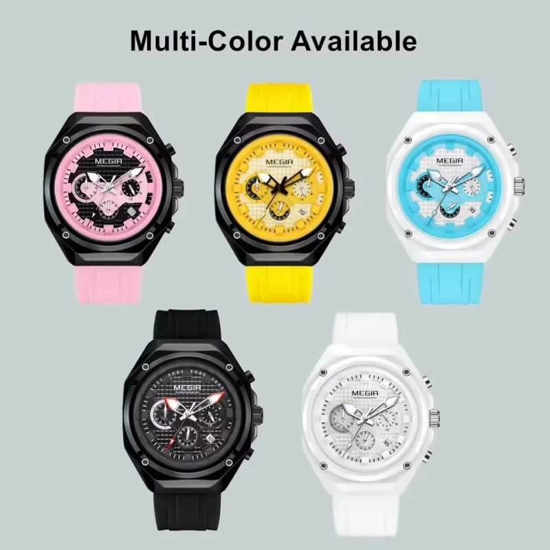 MEGIR 8118 New Luxury Men's and Women's Quartz Watch Waterproof Chronograph Calendar Night Light Student Sports Dopamine Watches