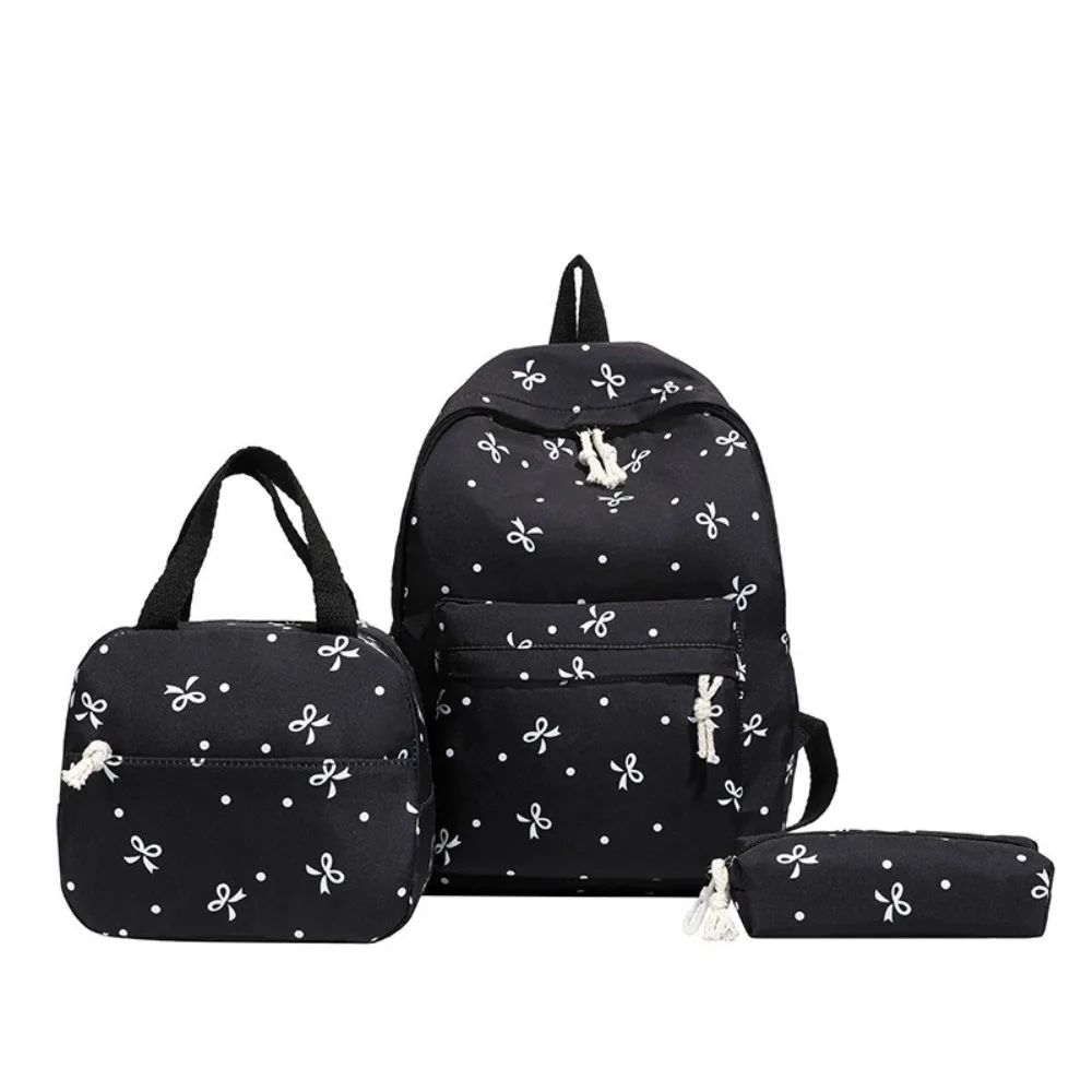 Daypack Three-piece School Bag Set Large Capacity with Pen Bag Nylon Bow Backpack Durable Scratch Prevention Students School Bag