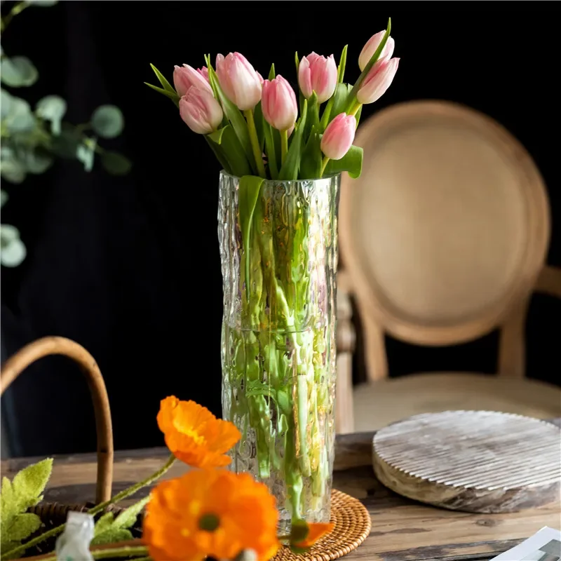 Nordic retro romantic table glass vase light luxury colorful vase flowers green plant flower apparatus home decor flower vase