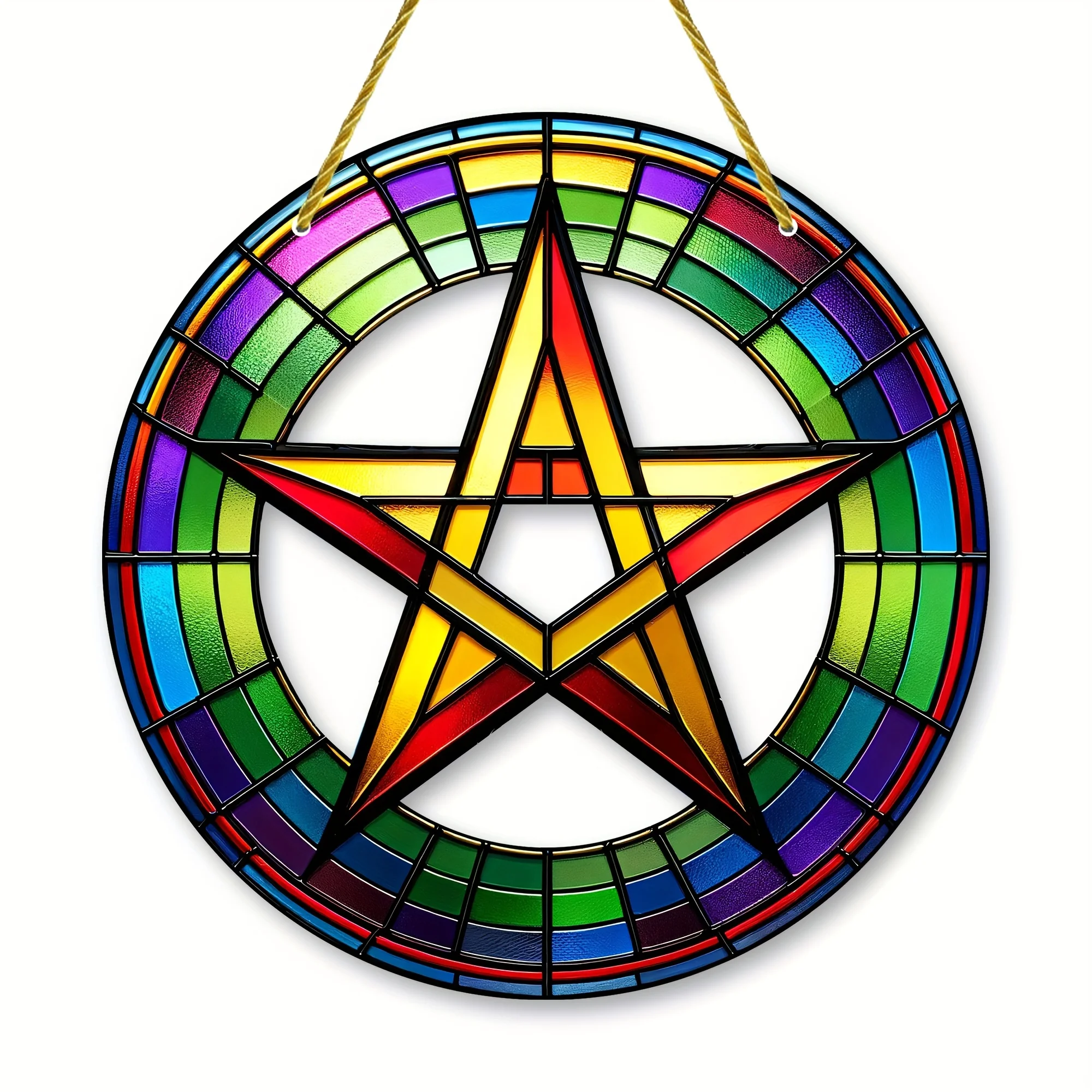 

Vibrant pentagram Suncatcher - acrylic wreath symbols for home decoration, gifts, dedicated to peace lovers, friendship