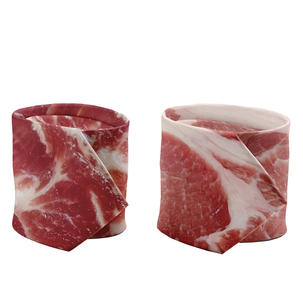 8 cm Krawatte im Fleisch-Stil, schmal, verstellbar, Krawatte mit heißem Essen-Druck, weich, interessant, Steak- und Lebensmitteldruck, Herren-Krawatte