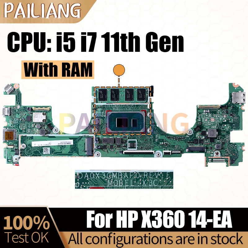 

For HP X360 14-EA Laptop Mainboard DA0X3CMBAF0 i5-1135G7 i7-1165G7 i7-1195G7 With RAM M26865-601 Notebook Motherboard