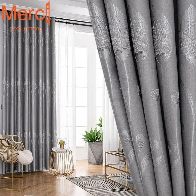 

Window Gray Curtains for Living Room Bedroom Modern Simple Brief Silver Pure Color Knit High Shading Customization