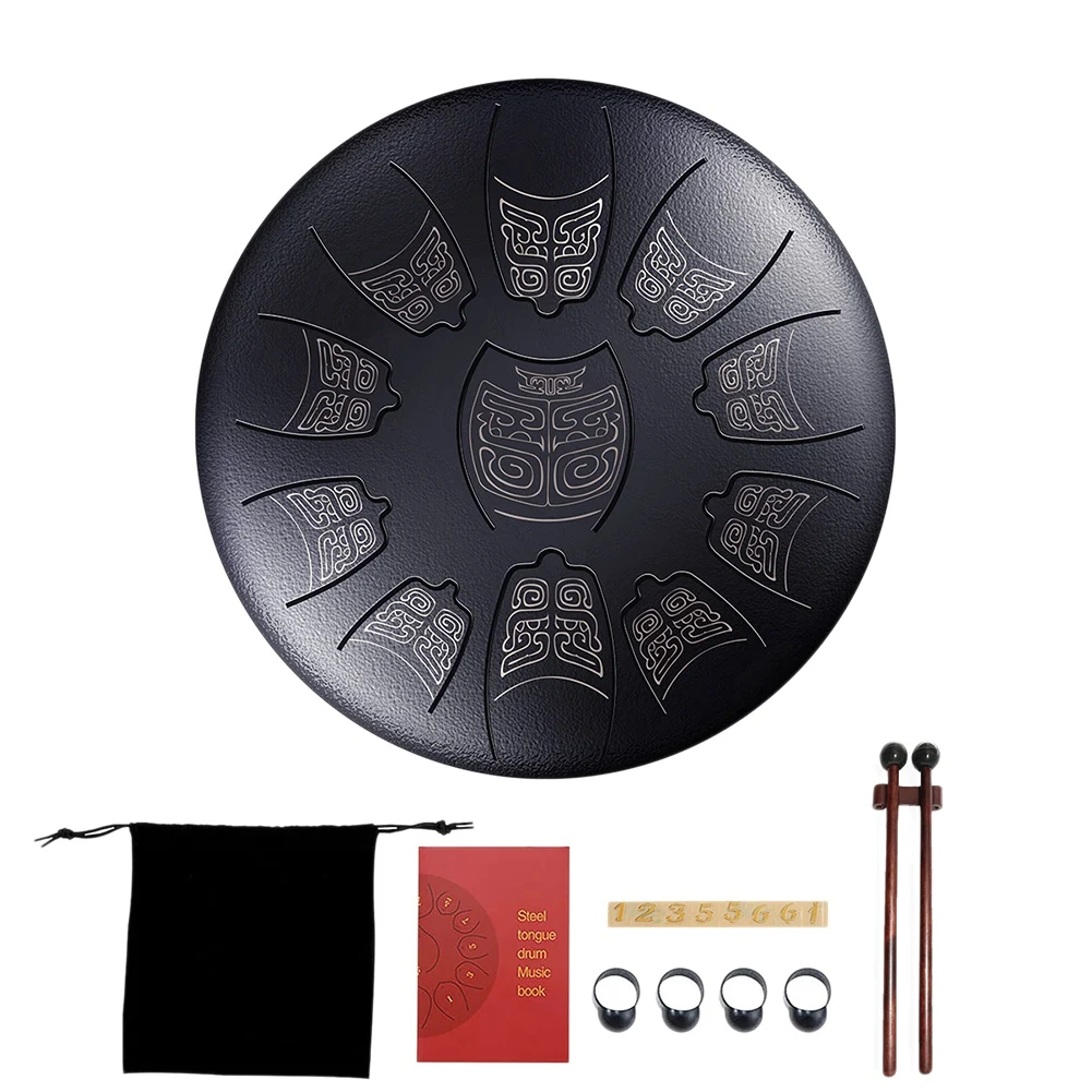 Steel Tongue Drum 6 Inch 11 Tone Carbon Steel Tongue Hand Pan Drum with Accessories Storage Bag for Yoga Meditation, D