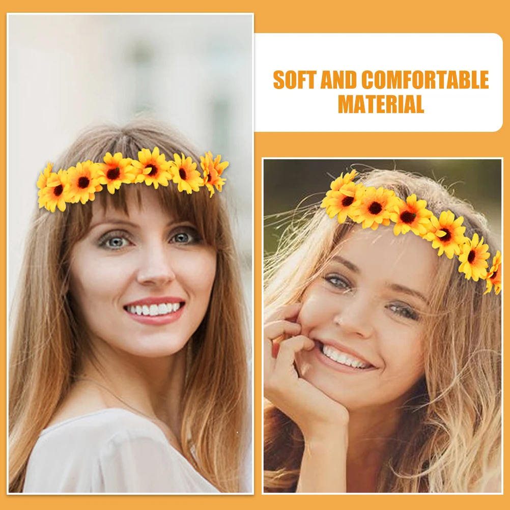 

1 комплект, повязка на голову с подсолнухом, набор заколок для волос, женский головной убор для невесты, свадебной вечеринки, цветочная корона, удобная ткань, пляжные мероприятия