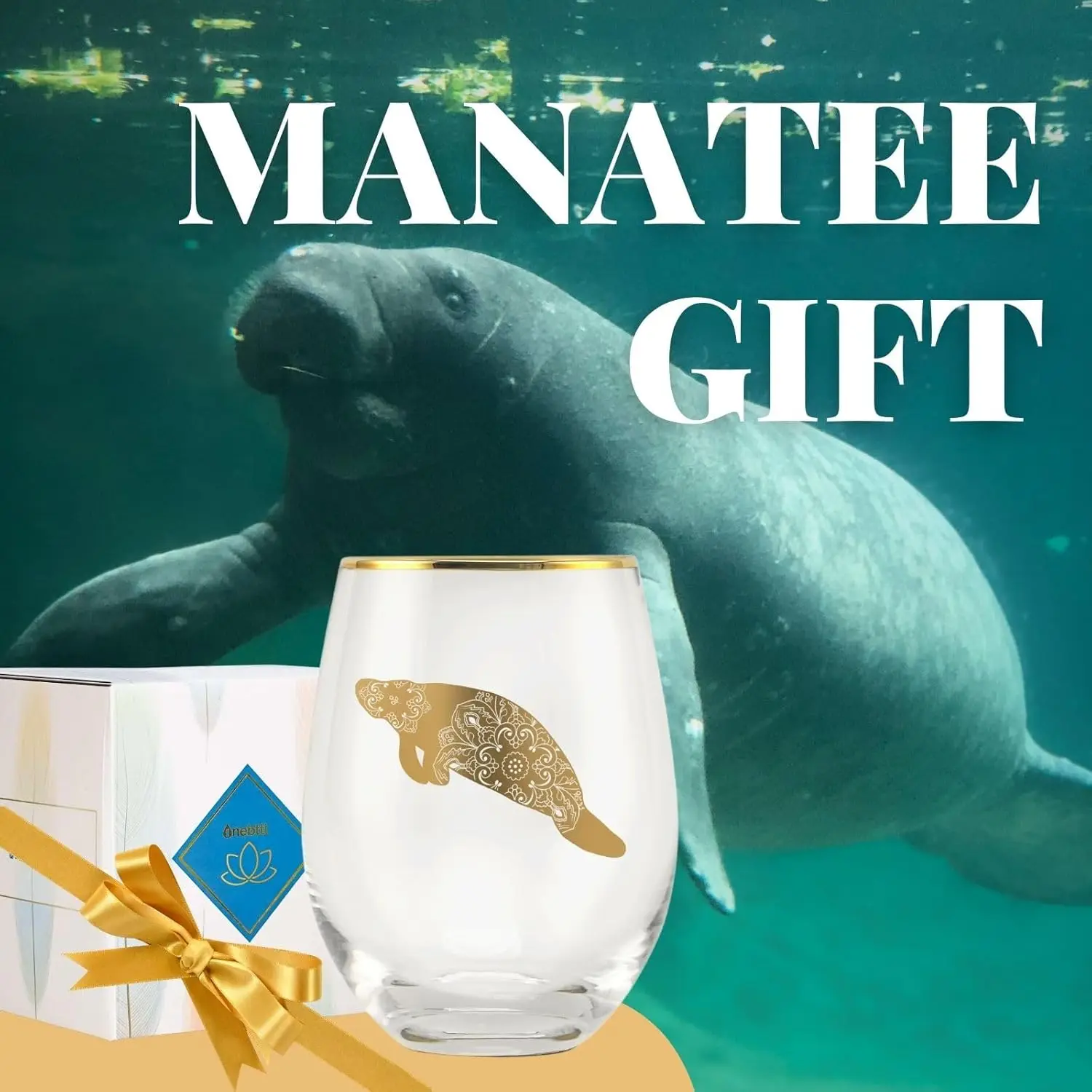 هدايا خروف البحر، هدايا عشاق المحيط، حيوانات ماندالا، كأس نبيذ بدون جذع سعة 17 أونصة مع نمط ختم الرقائق المعدنية