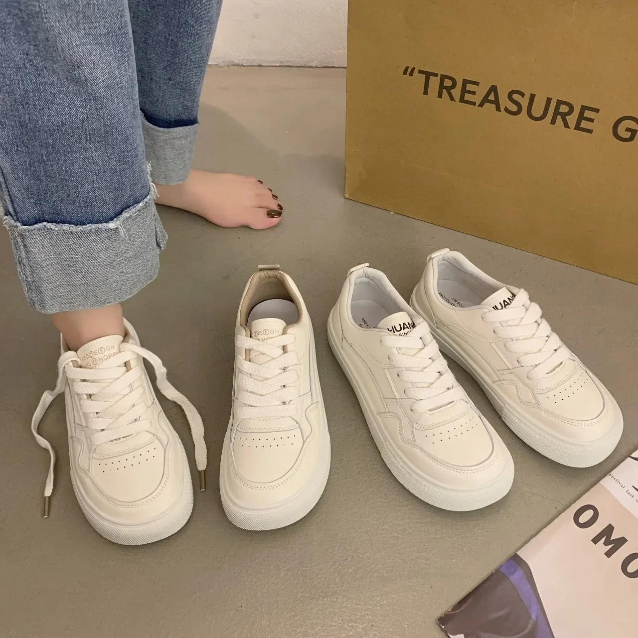 Little White Shoes Women Sneakers 2024 New Breathable Genuine Leather Women\'s Shoes Casual Sports Board Shoes Sneaker  Adult