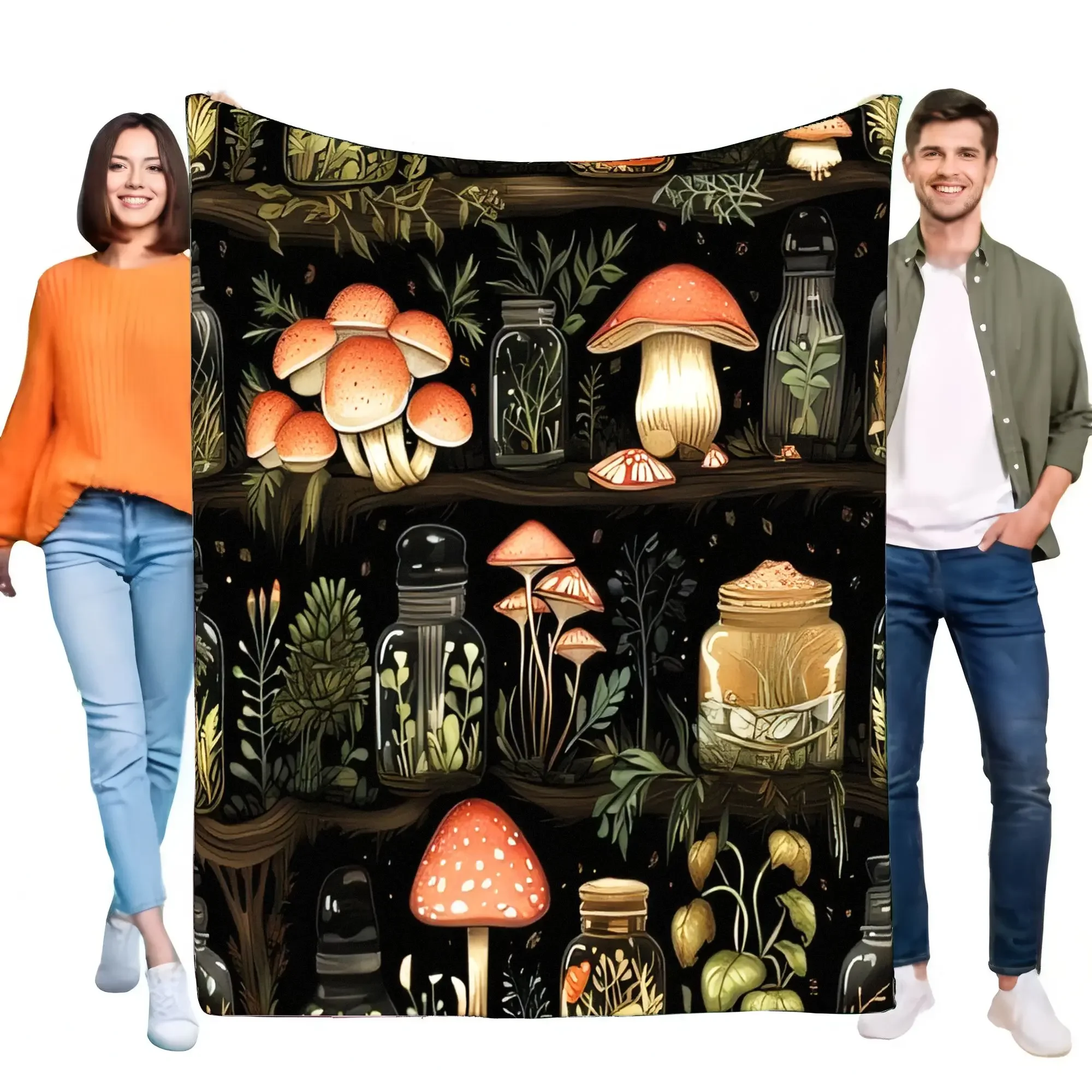 Cozy Mushrooms Blanket Soft Plush Throw for Bed and Sofa, Vibrant Nature Design, Perfect for Home Decor and Unique Gift for Frie
