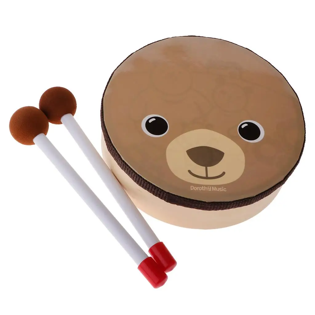 Hand Drum with Sticks Mallet Percussion Musical Educational Toy Instrument for Kids Children Beginner