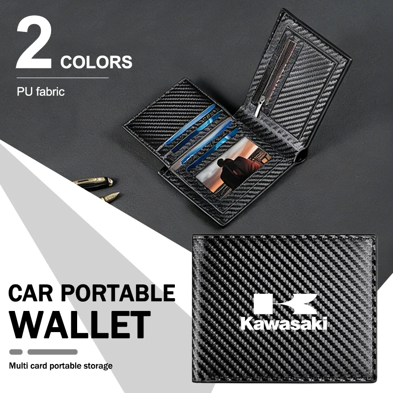 Carteira portátil de fibra de carbono para motocicleta, com vários compartimentos para cartões, carteira dobrável de couro pu com bolso com zíper para kawasaki vulcan s ninja
