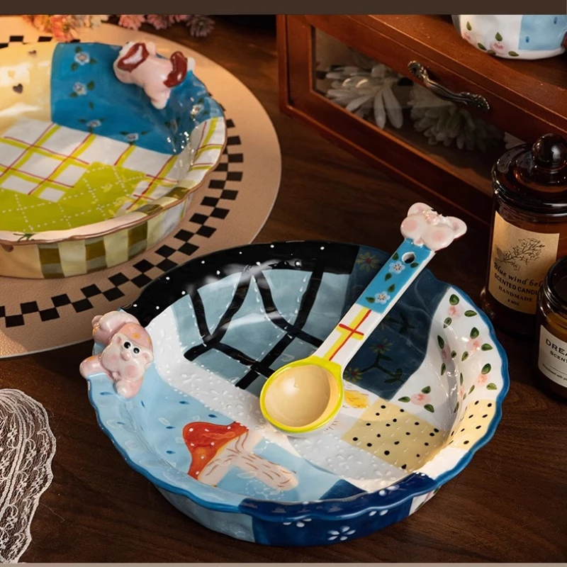 

Hand-painted cartoon soup plate Household vegetable Salad Dim sum Ceramic design sense High value gift