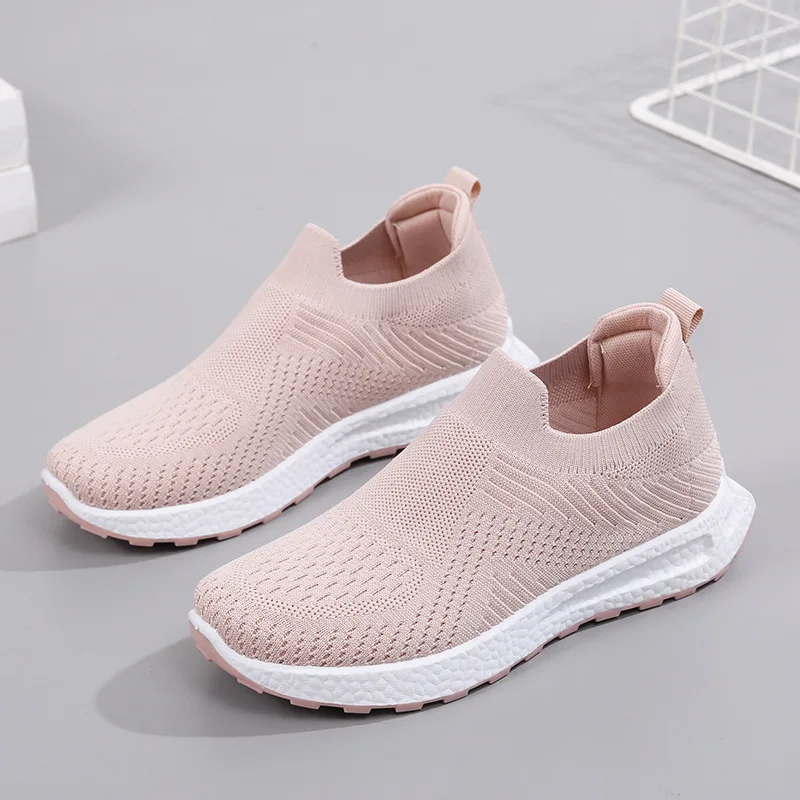 Women\'s Casual Vulcanized Shoes Fashion Mesh Elastic Knitted Sneakers Women Flat Ladies Slip on Female Footwear Feminino Zapatos