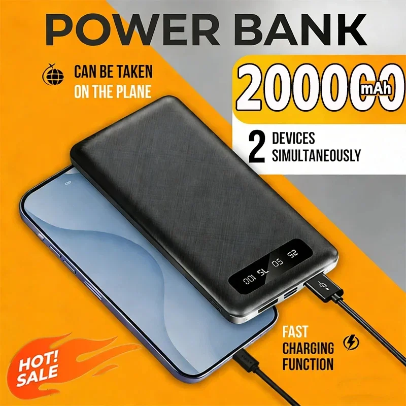 

Внешний аккумулятор (Power Bank) 200000 мАч с LED-дисплеем, 120 Вт, сверхбыстрая зарядка, большая емкость, портативный, для Xiaomi iPhone