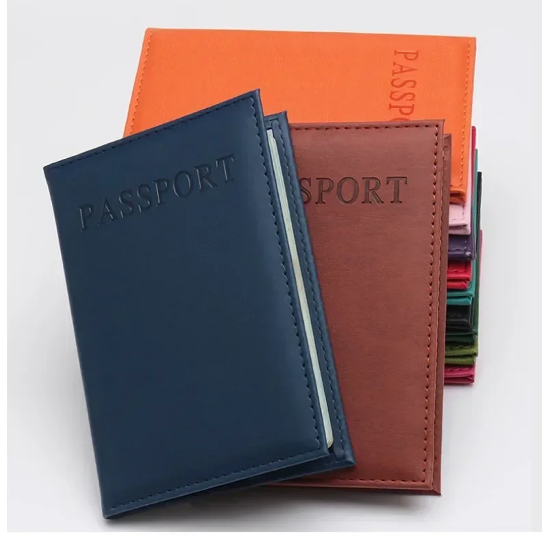 Funda multifuncional para pasaporte con ranura para tarjetas de crédito y identificación, funda protectora para pasaporte de cuero PU de Color sólido